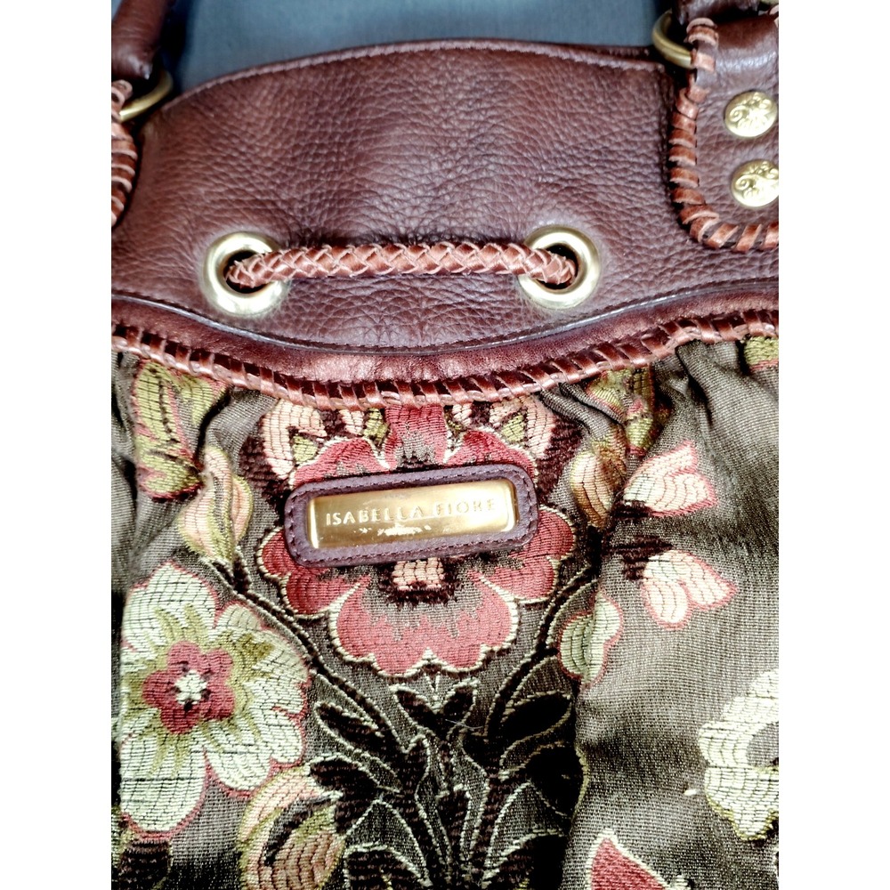 Isabella Fiore Floral Tapestry Satchel Handbag Brown Leather Trim Boho VTG Purse - Picture 14 of 16